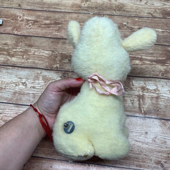 Antique/Vintage Bunny Rabbit Toy Pink Eyes Stuffed Musical Wind Up - Picture 5 of 10